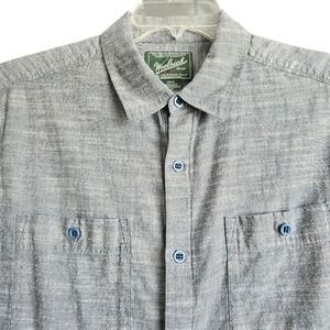 Woolrich Mens Large Gray/Blue Short Sleeve Button Up Pockets Outdoor‎ Casual